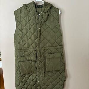 Olive Quilted Hooded Vest